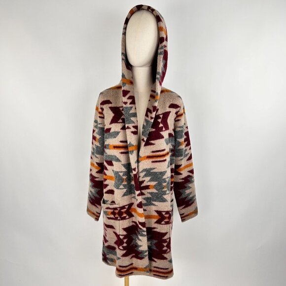 NWOT Joie Southwest Print Long Line Wool Blend Open Front Hooded Cardigan - Picture 4 of 7